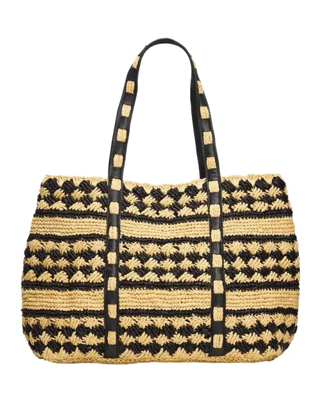 BTB Los Angeles Mae Two-Tone Raffia Tote Bag