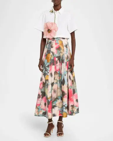 Lela Rose Floral Printed Cotton Midi Skirt | Thumbnail 2 Lela Rose Floral Printed Cotton Midi Skirt | Thumbnail 2