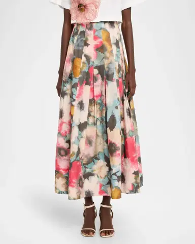 Lela Rose Floral Printed Cotton Midi Skirt | Thumbnail 4 Lela Rose Floral Printed Cotton Midi Skirt | Thumbnail 4