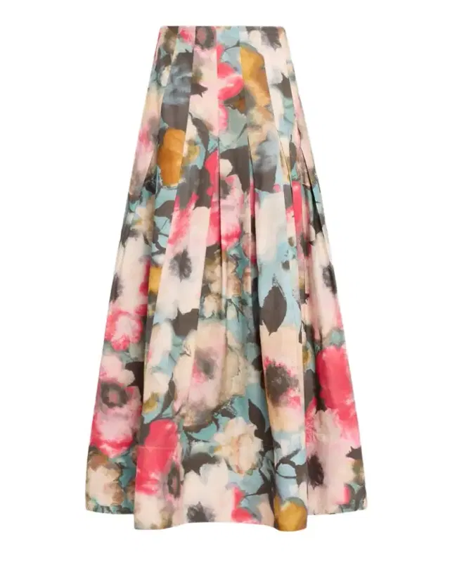 Floral Printed Cotton Midi Skirt