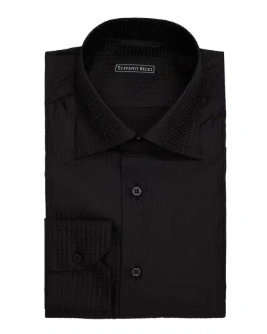 Stefano Ricci Men's Silk Tonal Geometric Jacquard Dress Shirt | Thumbnail 2 Stefano Ricci Men's Silk Tonal Geometric Jacquard Dress Shirt | Thumbnail 2