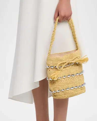 BTB Los Angeles Atlas Metallic-Embellished Raffia Bucket Bag | Thumbnail 2