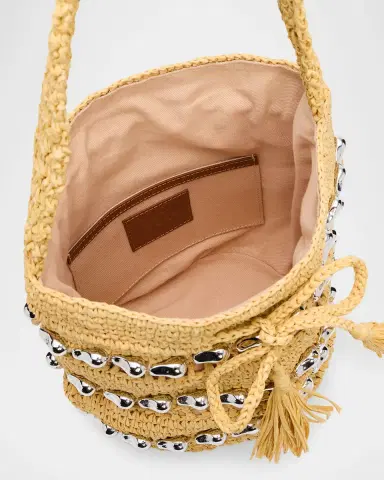 BTB Los Angeles Atlas Metallic-Embellished Raffia Bucket Bag | Thumbnail 4