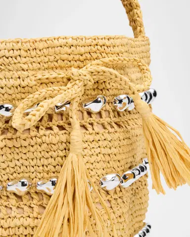 BTB Los Angeles Atlas Metallic-Embellished Raffia Bucket Bag | Thumbnail 6