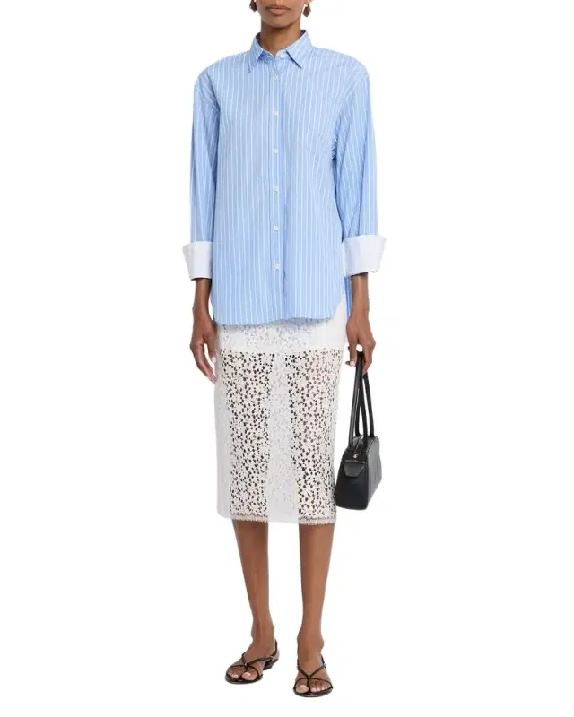 Striped Cotton Button-Down Tunic Shirt