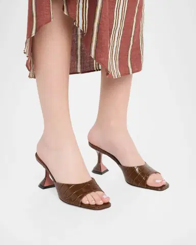 Amina Muaddi 70mm Lupita Croc-Embossed Leather Mules | Thumbnail 2