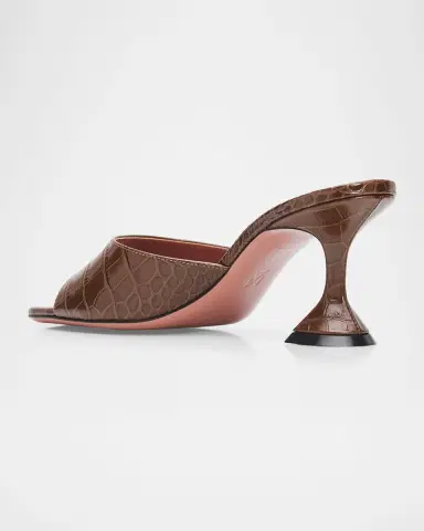 Amina Muaddi 70mm Lupita Croc-Embossed Leather Mules | Thumbnail 4
