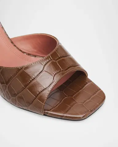 Amina Muaddi 70mm Lupita Croc-Embossed Leather Mules | Thumbnail 5