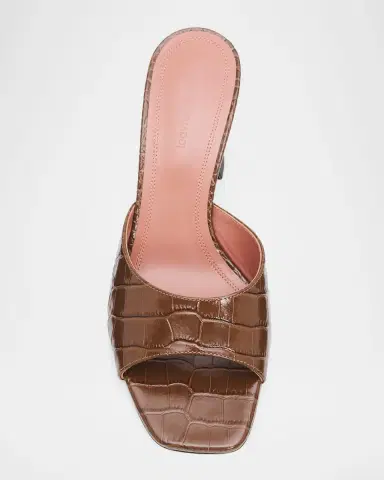 Amina Muaddi 70mm Lupita Croc-Embossed Leather Mules | Thumbnail 6