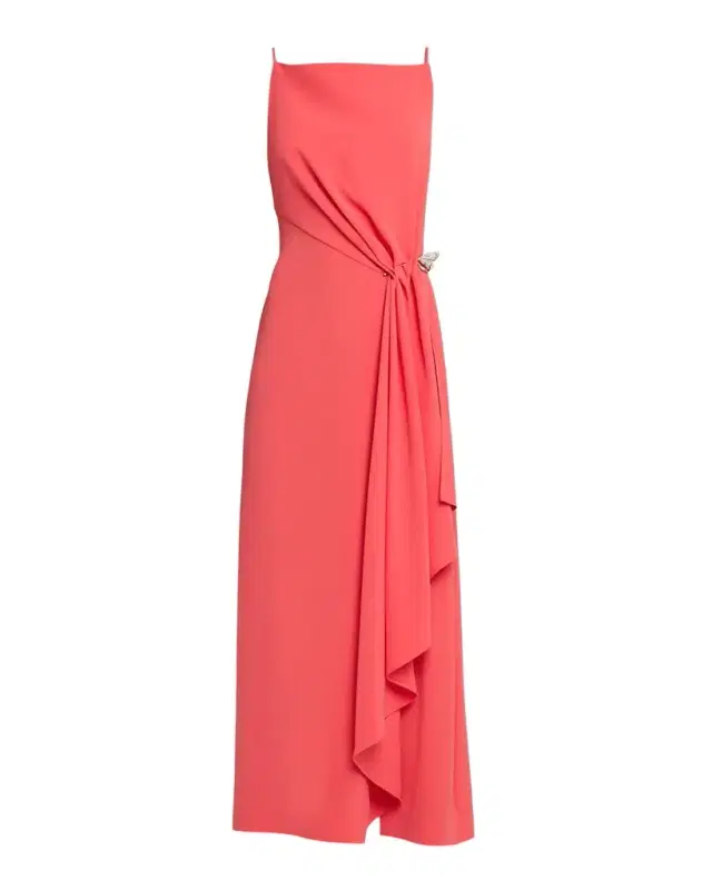 Fluid Crepe Pin Draped Midi Dress
