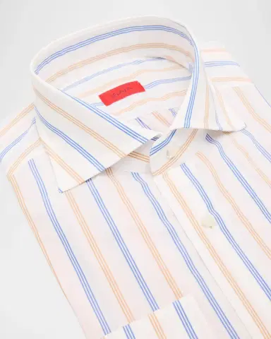 Isaia Men's Variegated Stripe Cotton Dress Shirt | Thumbnail 2