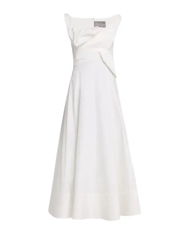 3D Draped Cotton Poplin Sleeveless Midi Dress