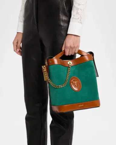 Versace Medusa Small Suede Bucket Bag | Thumbnail 2 Versace Medusa Small Suede Bucket Bag | Thumbnail 2