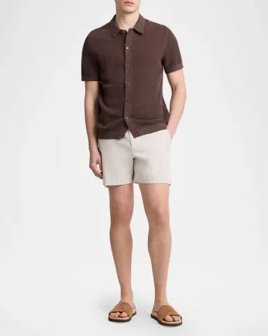 Onia Men's Cotton Crochet Knit Short-Sleeve Shirt | Thumbnail 2