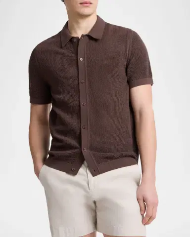 Onia Men's Cotton Crochet Knit Short-Sleeve Shirt | Thumbnail 4