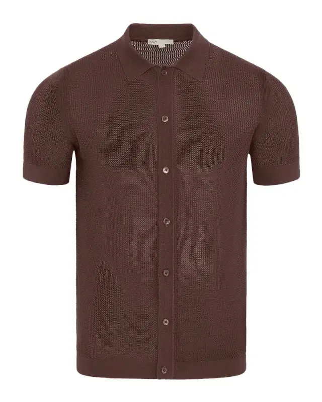 Men 's Cotton Crochet Knit Short-Sleeve Shirt