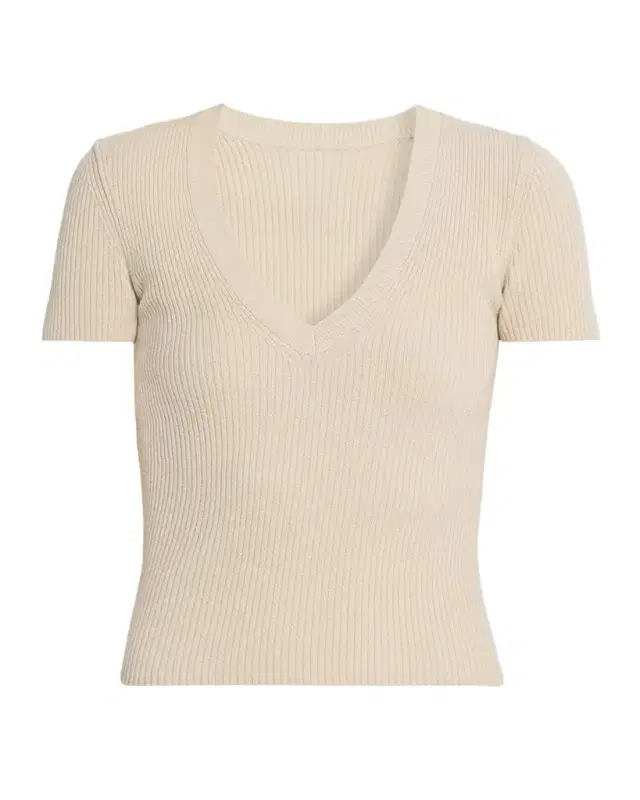 Italia Cotton-Silk Rib Short-Sleeve V-Neck Sweater