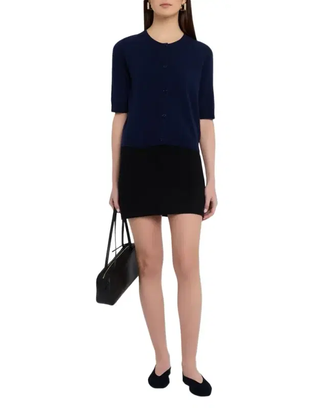 Cashmere 3/4-Sleeve Crewneck Cardigan