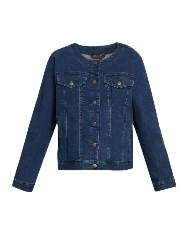 Eileen Fisher Scoop-Neck Denim Jacket