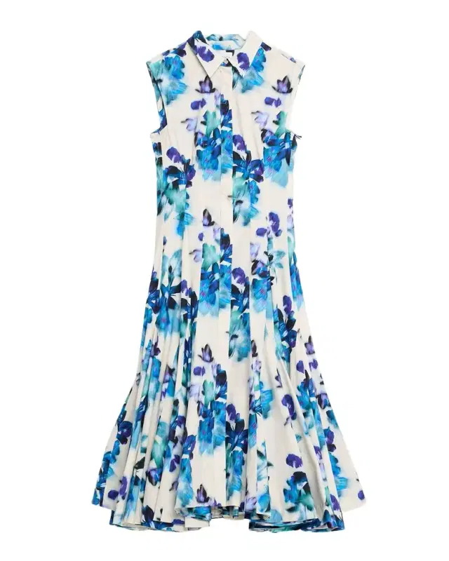 Charlotte Blurred Bouquet Stretch Cotton Shirtdress