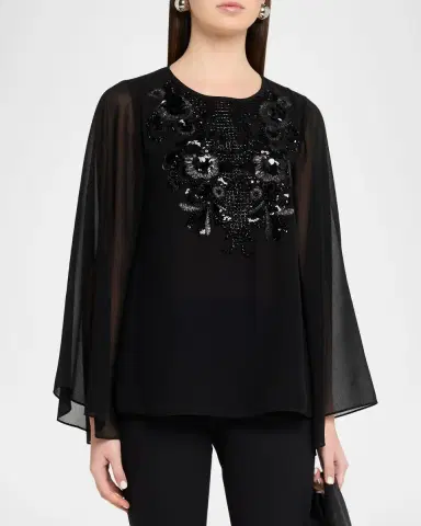Ungaro Nastasia Sheer-Sleeve Bead & Sequin Blouse | Thumbnail 3