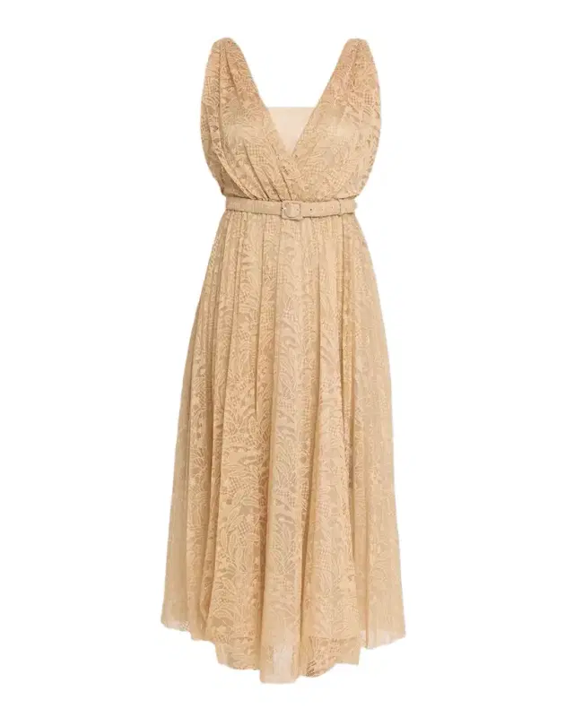Ungaro Tara Belted Floral Lace Midi Dress