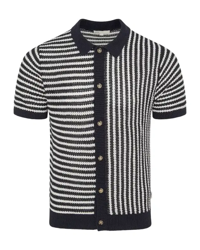 Men 's Striped Linen Short-Sleeve Button-Down Sweater