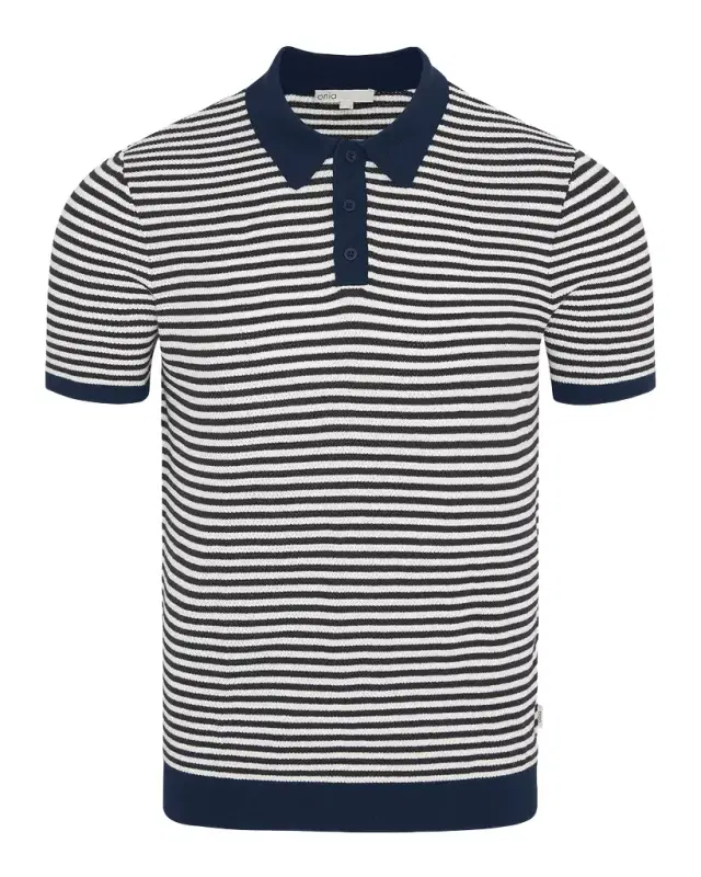 Men 's Cotton Pinstripe Textured Knit Polo Shirt