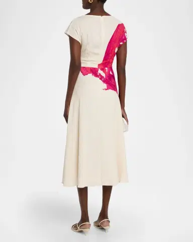Rickie Freeman for Teri Jon Abstract-Print Crinkled Midi Dress | Thumbnail 3