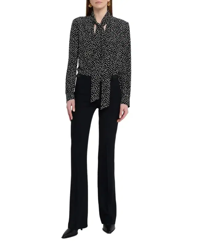 Janese Dot-Print ilk Neck-Tie Blouse