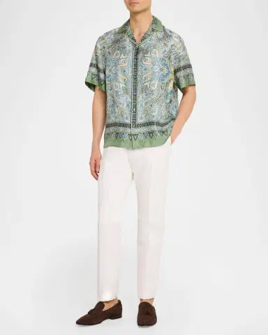 Etro Men 's Silk Paisley Bowling Shirt | Thumbnail 2