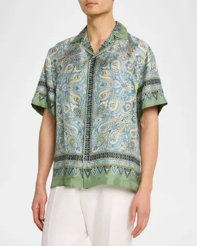 Etro Men 's Silk Paisley Bowling Shirt | Thumbnail 4