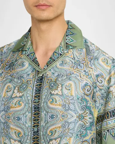 Etro Men 's Silk Paisley Bowling Shirt | Thumbnail 5