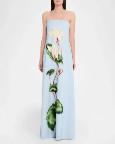 Oscar de la Renta Strapless Chinese Cyclamen Print Gown | Thumbnail 2 Oscar de la Renta Strapless Chinese Cyclamen Print Gown | Thumbnail 2