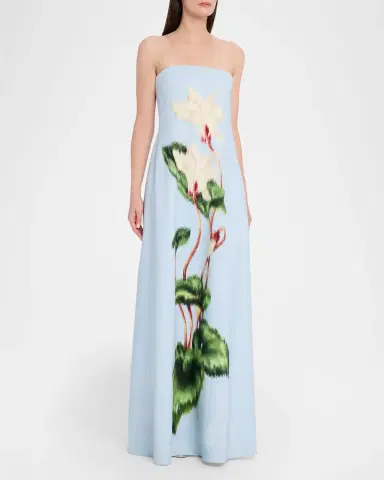 Oscar de la Renta Strapless Chinese Cyclamen Print Gown | Thumbnail 4 Oscar de la Renta Strapless Chinese Cyclamen Print Gown | Thumbnail 4