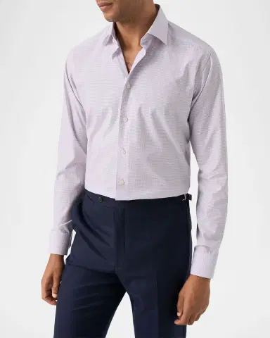 Eton Men's Contemporary Fit Micro-Check Twill Dress Shirt | Thumbnail 4 Eton Men's Contemporary Fit Micro-Check Twill Dress Shirt | Thumbnail 4