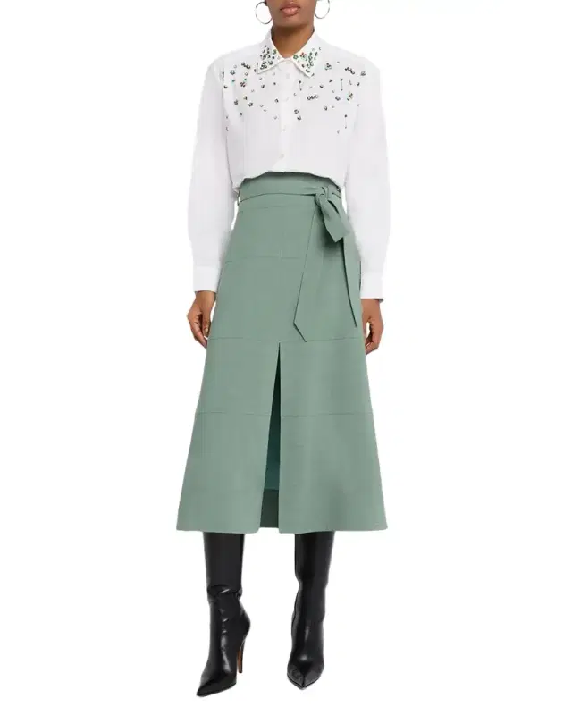 Hudson Belted A-Line Midi Skirt