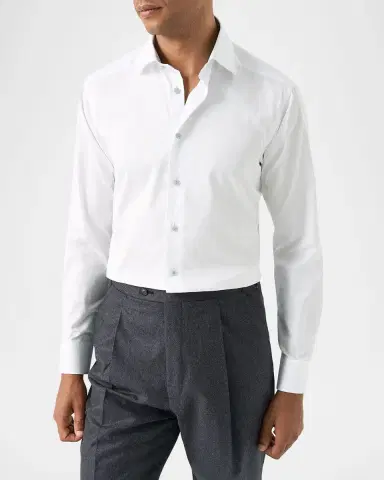 Eton Men's Contemporary Fit Floral-Lined Signature Twill Dress Shirt | Thumbnail 4 Eton Men's Contemporary Fit Floral-Lined Signature Twill Dress Shirt | Thumbnail 4