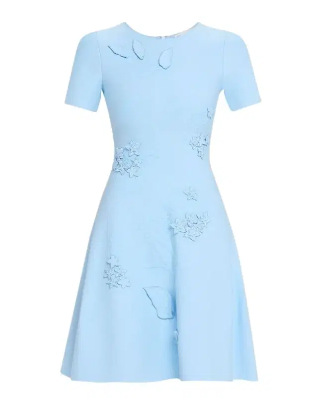 Porcelain Flower Embroidered Jacquard Knit Mini Dress