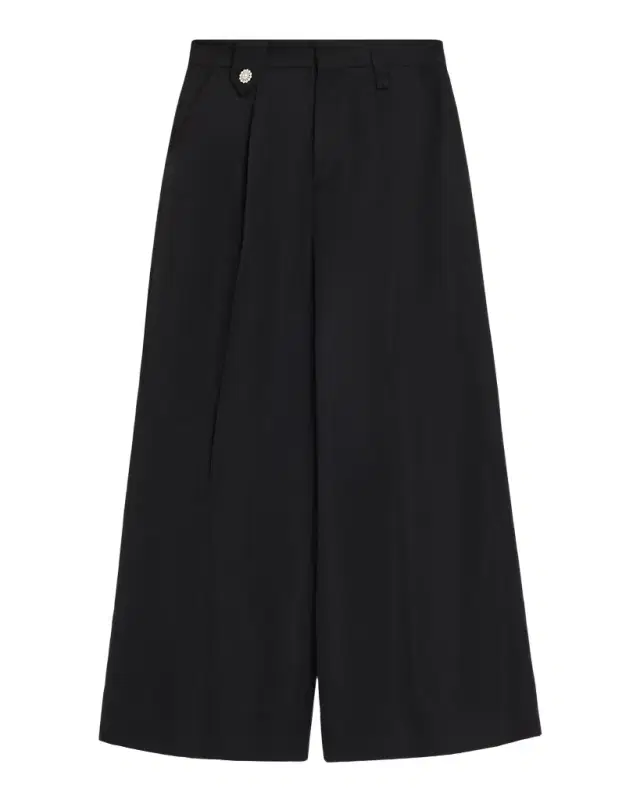 Men 's Wide-Leg Pleated Trousers with Pearly Button