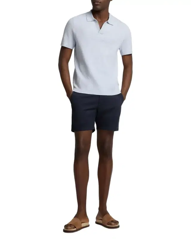 Men 's Tipped Linen Knit Johnny Collar Polo Shirt