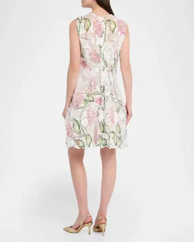 Oscar de la Renta Sleeveless Porcelain Flowers Guipure Lace Dress | Thumbnail 3 Oscar de la Renta Sleeveless Porcelain Flowers Guipure Lace Dress | Thumbnail 3