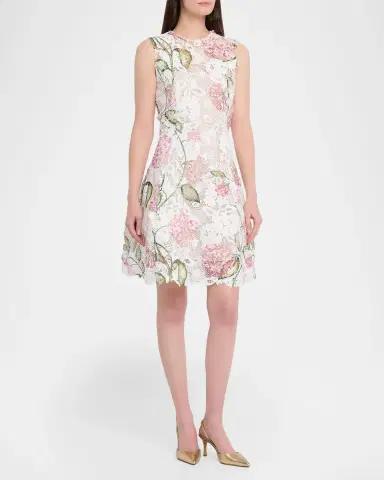 Oscar de la Renta Sleeveless Porcelain Flowers Guipure Lace Dress | Thumbnail 4 Oscar de la Renta Sleeveless Porcelain Flowers Guipure Lace Dress | Thumbnail 4