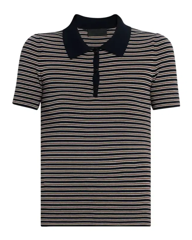 Gemmatta Striped Rib Short-Sleeve Polo Top