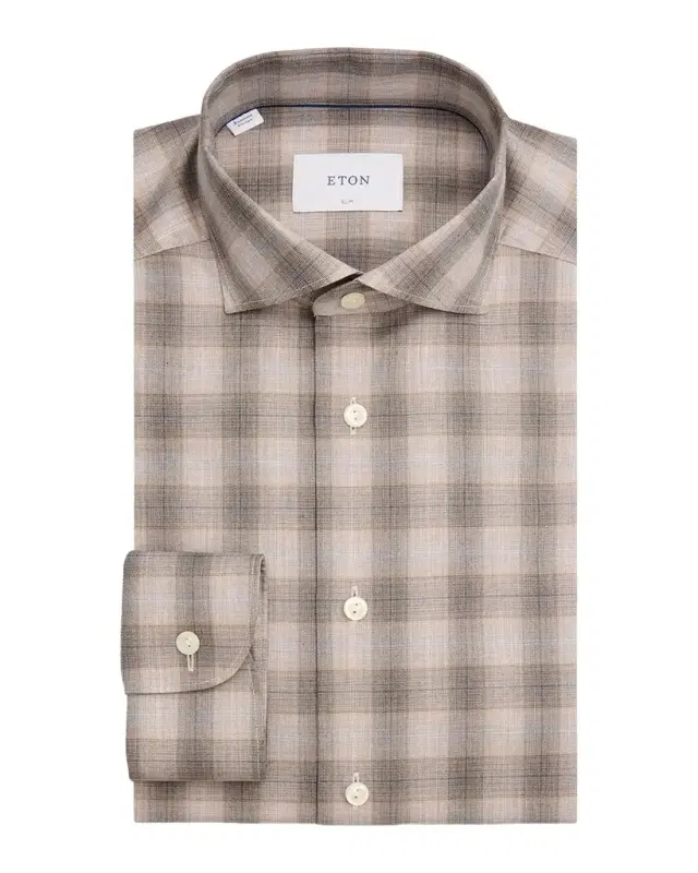 Men 's Slim Fit Check Twill Dress Shirt