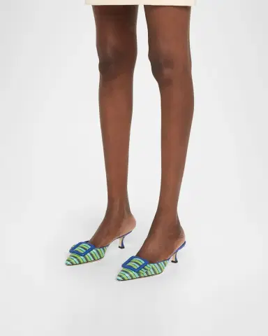 Manolo Blahnik Mayslibi 50mm Striped Mules with Buckle | Thumbnail 2