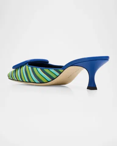 Manolo Blahnik Mayslibi 50mm Striped Mules with Buckle | Thumbnail 4