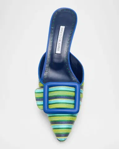 Manolo Blahnik Mayslibi 50mm Striped Mules with Buckle | Thumbnail 6