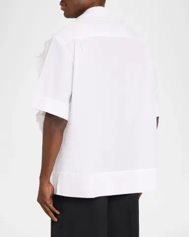 Simone Rocha Men's Ruffled Pillowcase-Trim Poplin Short-Sleeve Shirt | Thumbnail 2 Simone Rocha Men's Ruffled Pillowcase-Trim Poplin Short-Sleeve Shirt | Thumbnail 2