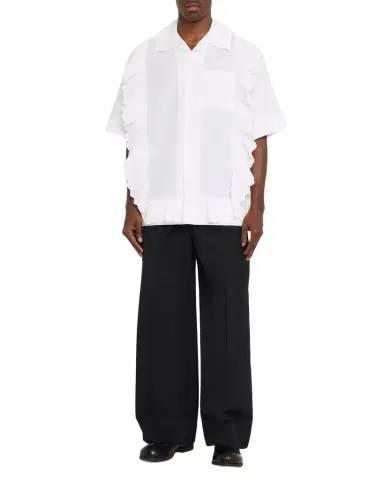 Simone Rocha Men's Ruffled Pillowcase-Trim Poplin Short-Sleeve Shirt | Thumbnail 1 Simone Rocha Men's Ruffled Pillowcase-Trim Poplin Short-Sleeve Shirt | Thumbnail 1